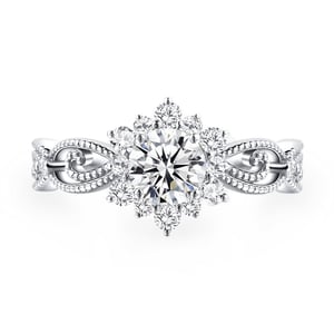 Jeulia Vintage Halo Snow Open Ring Milgrain Sterling Silver Round Cut
