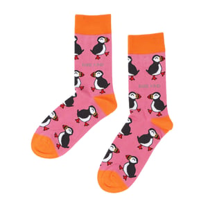 Save the Pink Puffin Bamboo Socks | UK Adult 7-11