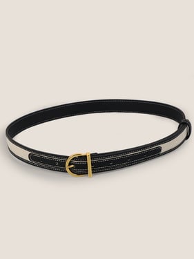 Premium Cowhide & Fabric Patchwork Belt With Alloy Buckle - Black / One Size
