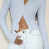 BASE Luxe Rib Button Front Long Sleeve Top Blue