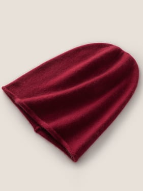 100% Cashmere Dense-Knit Slouchy Beanie - Burgundy / One Size