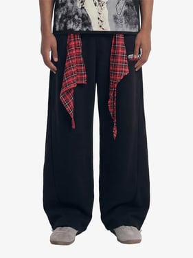 Street Detachable Plaid Waistband Machete Casual Pants - Black / 2XL