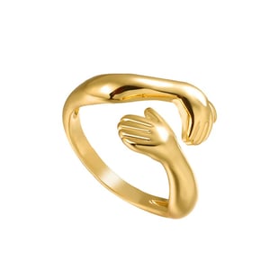 Jeulia Gold Tone Hug Design Sterling Silver Adjustable Open Ring
