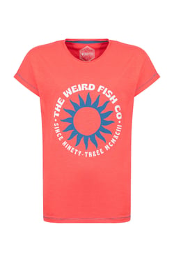 Weird Fish Sun Rays Front Print Graphic T-Shirt Dark Coral Size 8