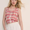 Red Check Ruffle Trim Scoop Neck Blouse