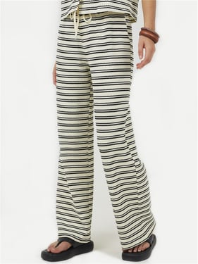 Brave Soul Wide Leg Knit Stripe Trousers - Cream / Black - XS