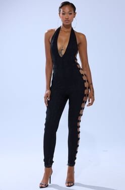AKIRA Not For Everyone Cutout Lace Jumpsuit | Black | Size XL