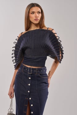 AKIRA Denim On Denim Blouse In Dark Blue Denim | Size 1X