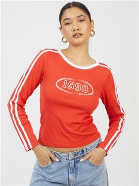 Brave Soul Stripe Print T-Shrt - Red / White - XS