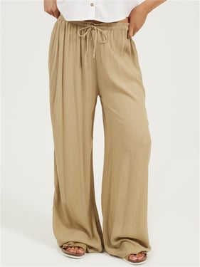 Brave Soul Louisa Crinkle Wide Leg Trousers - Stone - XL