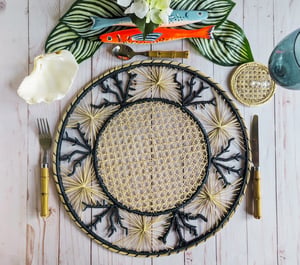 Coral Coastal Handwoven Iraca Placemat - Navy Blue