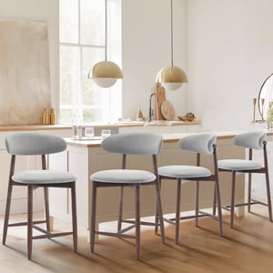 COLAMY ARLA Upholstered Wooden Scandi Minimalist Bar Stool - Gray / Set of 4