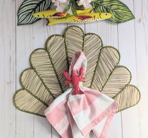 Shell Handwoven Iraca Placemat - Natural Palm with Accent Color / Dark Green