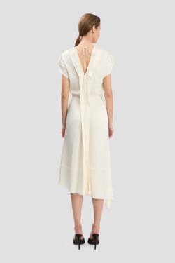 Victoria Beckham Twist Shoulder Dress In Ivory - 16 - Womens
