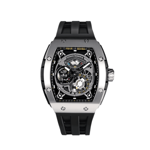TSAR BOMBA Men's Automatic Watch | Silver Black | The Elemental TB8210CF | 316L Stainless Steel Bezel | Luxury Skeleton Mechanical Watch | Sapphire Glass 50M Waterproof FKM Rubber Strap