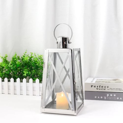 12''H Stainless Steel Decorative Lantern (Trapezoid)