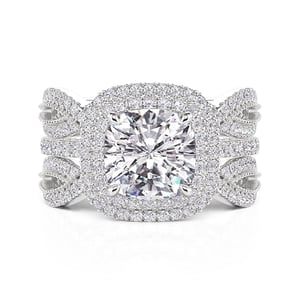 Jeulia Double Halo Inset Wedding Ring Set Sterling Silver