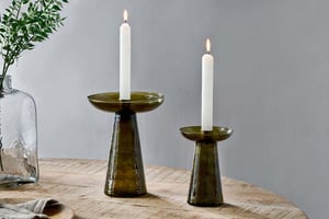 nkuku Avyn Recycled Glass Candle Holder | Candles Holders & Lanterns | Large | Forest Green