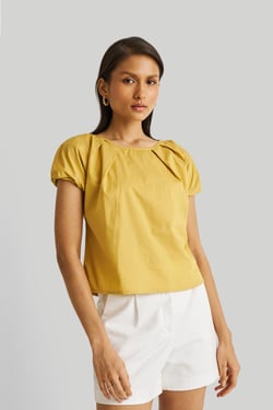 Balloon Sleeve Top in Mustard - Tuscan Sun / L