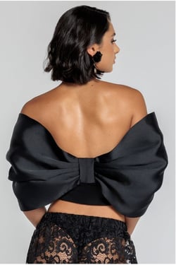 Goddiva Off Shoulder Back Satin Bow Scuba Corset - Black