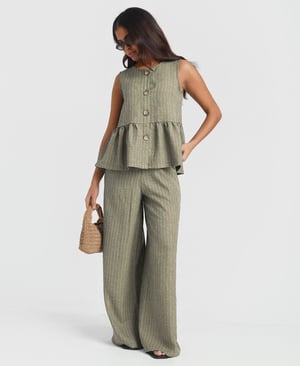 Khaki Stripe Wide Leg Trousers - XL