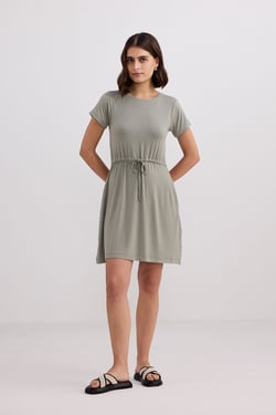 Drawstring Short T-shirt Dress in Light Olive - Frost & Mist / XL