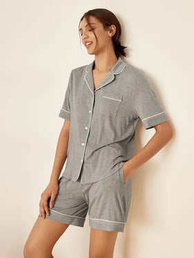 Short Sleeve Bamboo Pajama Set ODESSA - Cloud Grey / Sets / XXL
