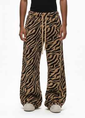 Retro Zebra Print Wide-Leg Lounge Barrel Pants - Dark Brown / 2XL