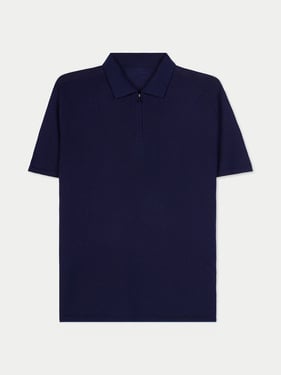 Cashmere Silk Half-Zip Polo Top - 2XL / mood indigo / MK0331-7019