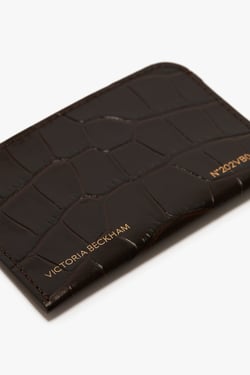 Victoria Beckham Envelope Card Holder In Espresso Croc Embossed Leather - ONE SIZE - Womens