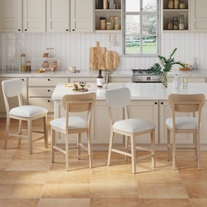 COLAMY AUREL Upholstered Bar Stool - Natural / Set of 4
