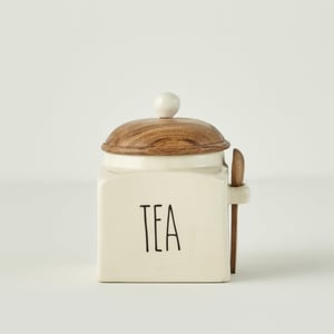 Brev Ceramic Jar with Acacia Lid & Spoon - Tea
