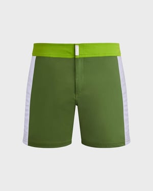 Vilebrequin - Men Stretch Swim Shorts Flat Belt Color Block - Swimwear - Merle - Green - Size XXL