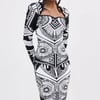 AKIRA Not Your Average Woman Printed Midi Dress | Black | Size Large