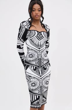 AKIRA Not Your Average Woman Printed Midi Dress | Black | Size Large