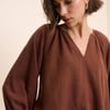Brown Linen-Blend Blouse