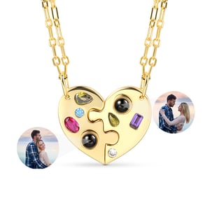 Jeulia Two Half Heart Puzzle Personalized Photo Projection Sterling Silver Necklace