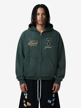 Suede Letter Embroidered Cropped Zip-Up Hoodie - Green / 2XL