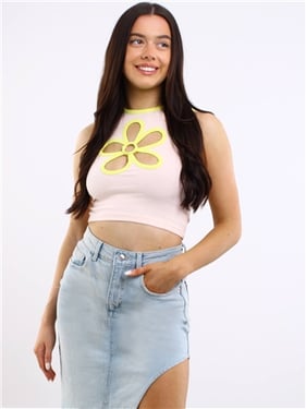 Daisy Street Cut Out Crop Top - Pink - 6