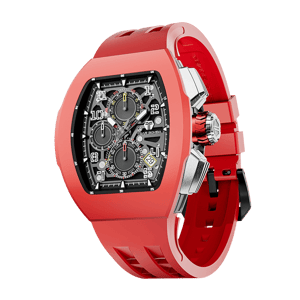 TSAR BOMBA Men's Quartz Watch | Red | Atomic TB8214 | Fluororubber Bezel | Luxury Sport Watch | 50M Waterproof Sapphire Glass FKM Rubber Strap