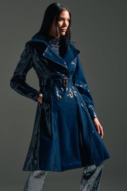 AKIRA Mitica Patent Trench In Navy | Size XL