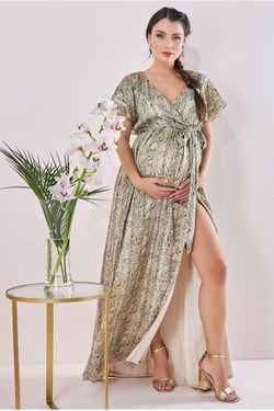 Goddiva Maternity Wrap Printed Chiffon Maxi Snake Print