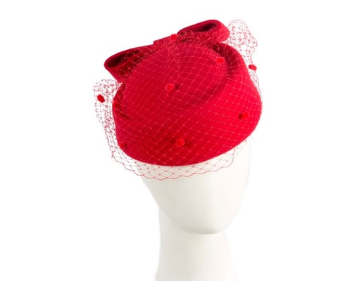 Red felt pillbox hat with face veil by Max Alexander