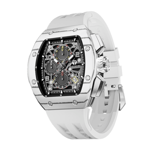 TSAR BOMBA Men's Quartz Watch | White | Atomic TB8214 | Carbon Fiber Bezel | Luxury Sport Watch | 50M Waterproof Sapphire Glass FKM Rubber Strap