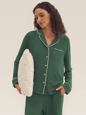 Long Sleeve Bamboo Pajama Set ADELINE - Evergreen / Tops / XXL