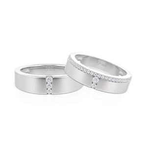 Jeulia Classic Round Cut Couple Rings Set Sterling Silver