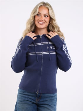 Daisy Street Nyc Knit Zip Hoodie - Navy - XS