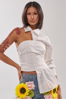 AKIRA Dont Look At Me Asymmetrical Poplin Blouse | Size XL