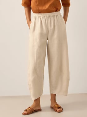 100% Linen Classic Ankle Pants ZOE - Khaki / XXL