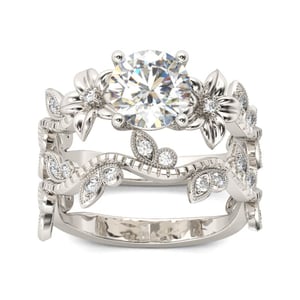 Jeulia Floral Design Round Cut Sterling Silver Ring Set